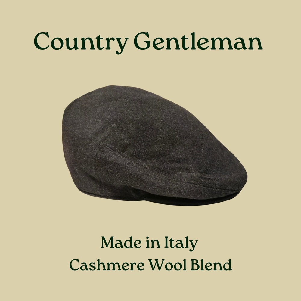 Country Gentleman Cashmere Wool Flat Cap Mens XL Black Made in Italy Ivy Hat